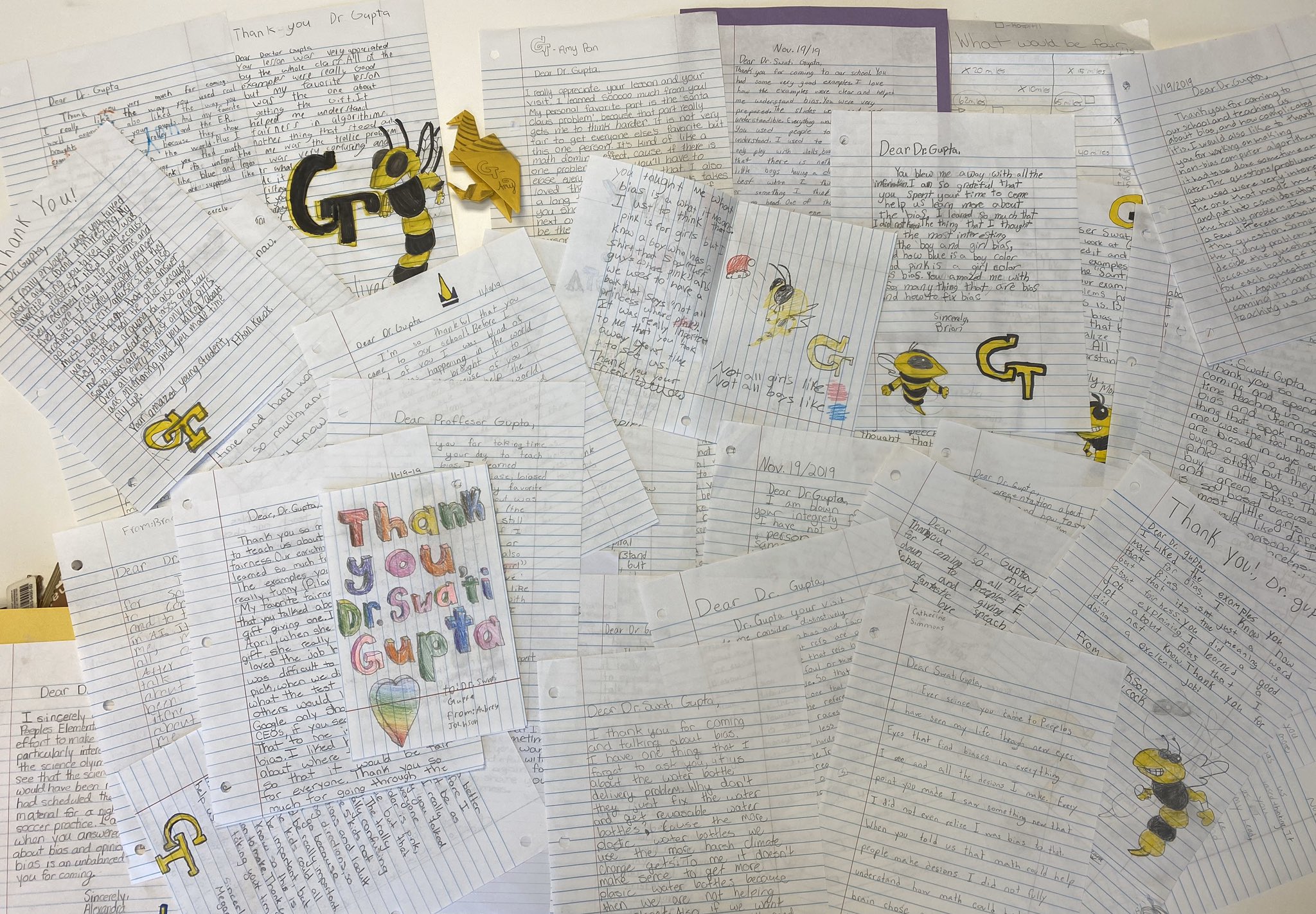 Thank-you letters from Peeples Elementary students